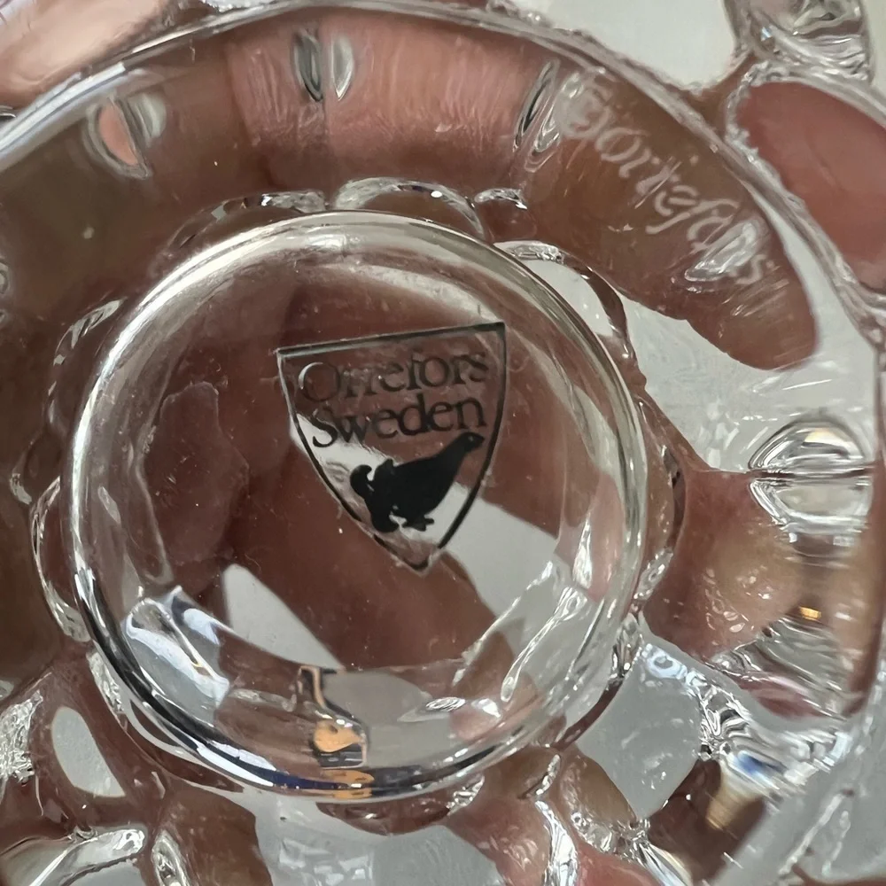 Orrefors Crystal Raspberry Candle Holder Made in Sweden Signed.